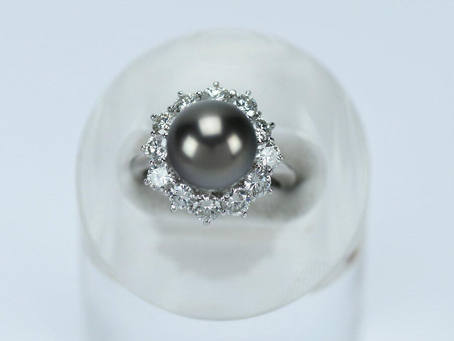 Pt900 ファッションリング 黒蝶 ブラックパール 10.4mm ダイヤモンド 1.70ct サイズ10号 鑑別書付き 【未使用】 プラチナリング 黒蝶真珠 ブラックパール レディースリング