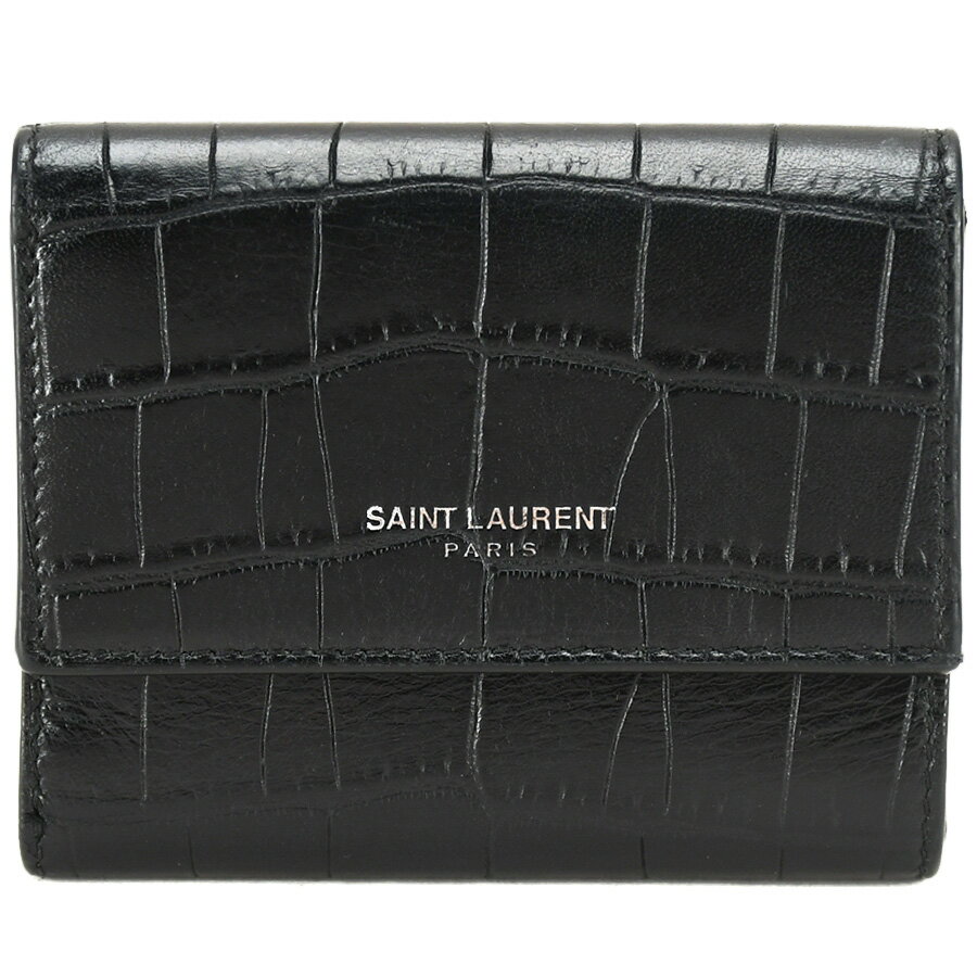 サンローラン SAINT LAURENT 三つ折り財布 コンパクトウォレット ミニ 財布 556282 ブラック 黒 クロコ レザー メンズ レディース【中古】