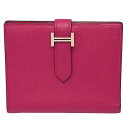 \\クーポンで値引!ポイント5倍!// エルメス HERMES ベアンコンパクト 二つ折り 財布 ヴォーエプソン レザー ローズパープル シルバー金具 A刻印 コンパクト ウォレット レディース メンズ 【中古】