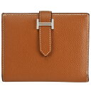 エルメス HERMES ベアンコンパクト 二つ折り 財布 エプソン レザー ゴールド ブラウン シルバー金具 Y刻印 コンパクト ウォレット 小物 レディース ...