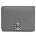 \\クーポンで値引!ポイント5倍!// ロエベ LOEWE トライフォールド ウォレット 三つ折り 財布 アナグラム C821TR2 レザー グレー シルバー金具 コンパクト 財布 小物 レディース 【中古】