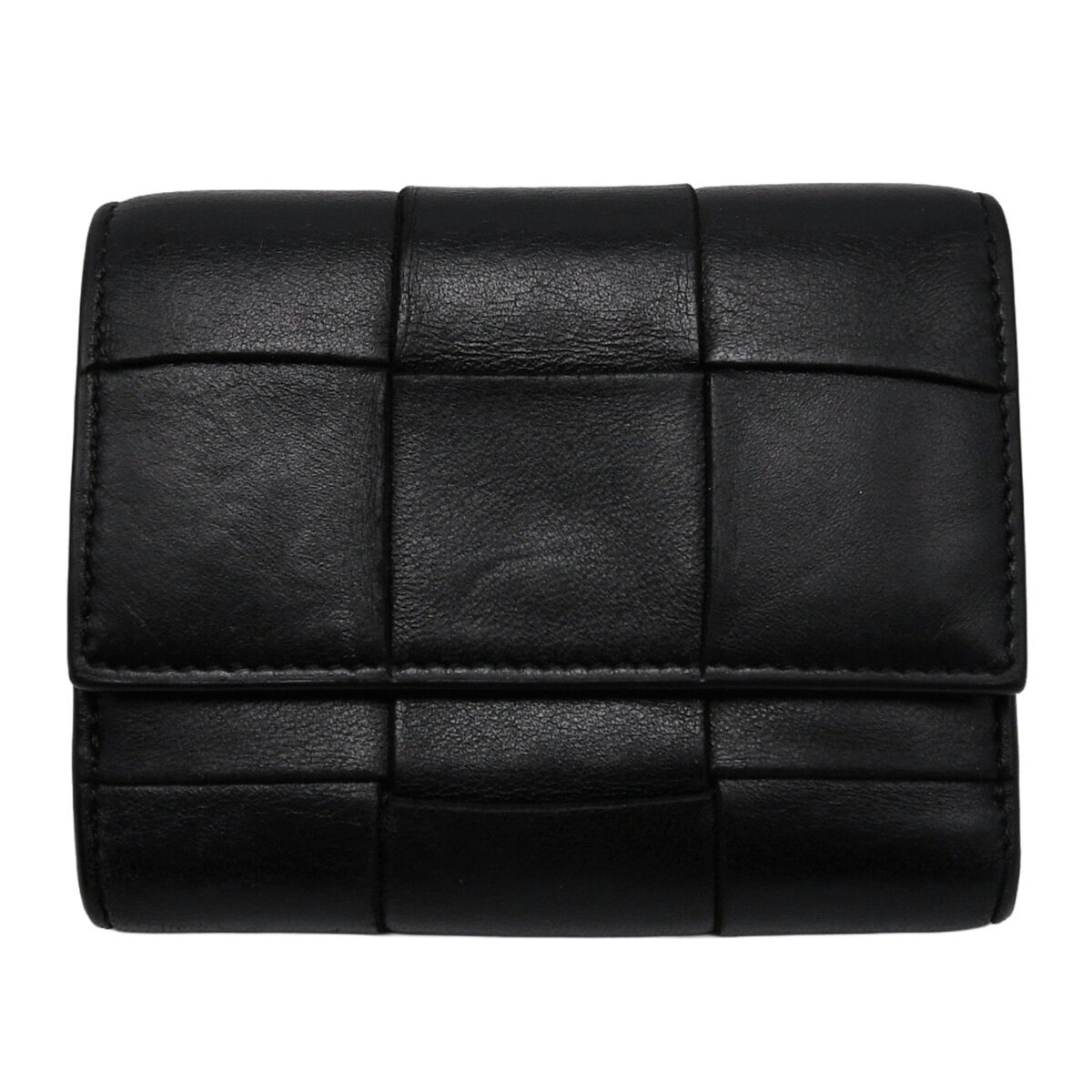 ボッテガヴェネタ BOTTEGA VENETA イントレチャート カセット ファスナー ウォレット 三つ折り 財布 小物 レザー ブラック 黒 651372 【中古】
