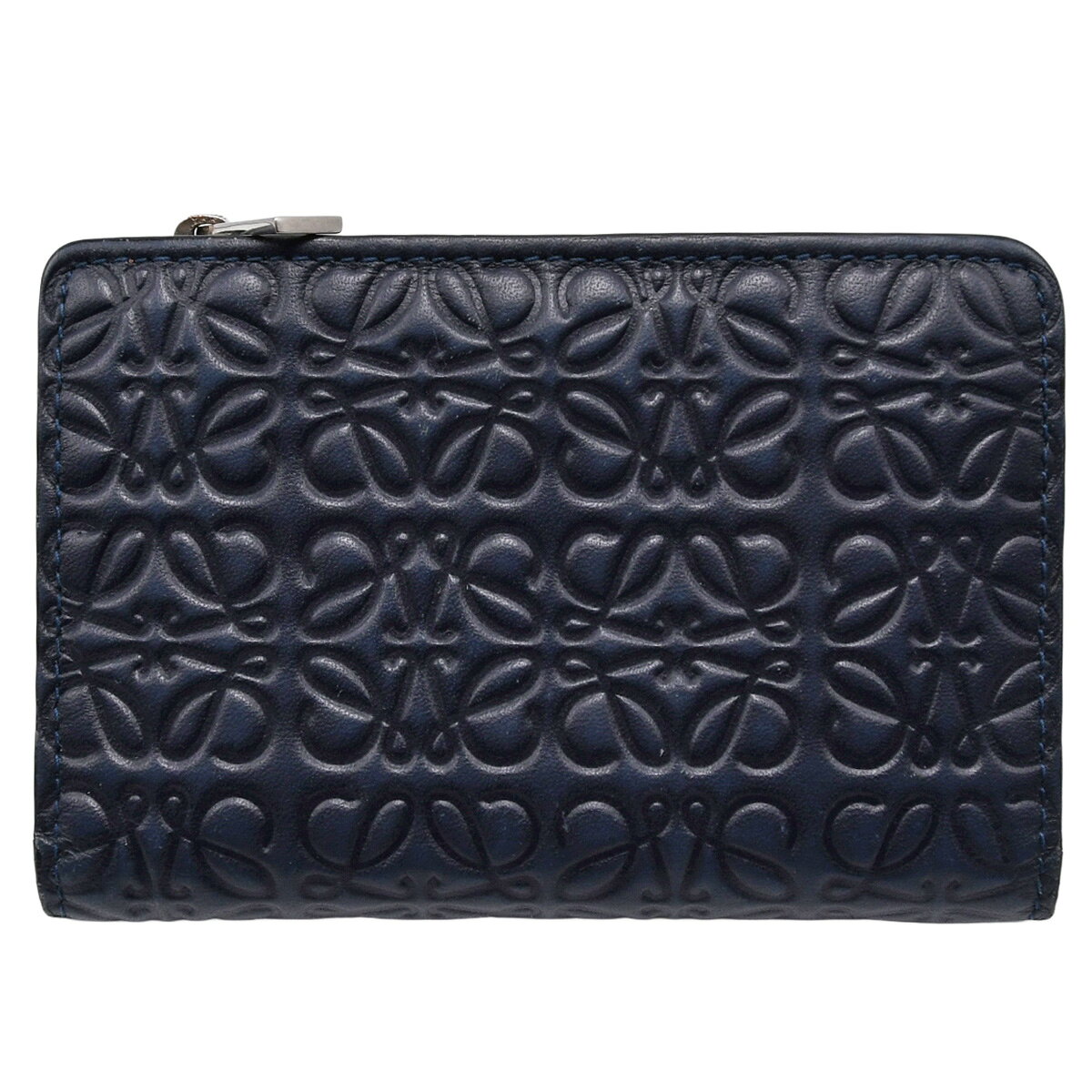 乐天商城 - 【クーポンでお得×さらにポイントUP】 新入荷 ロエベ LOEWE リピート アナグラム スモール ジップ ウォレット コインケース カードケース 財布 レザー ネイビー ブルー シルバー金具 107.55 【中古】