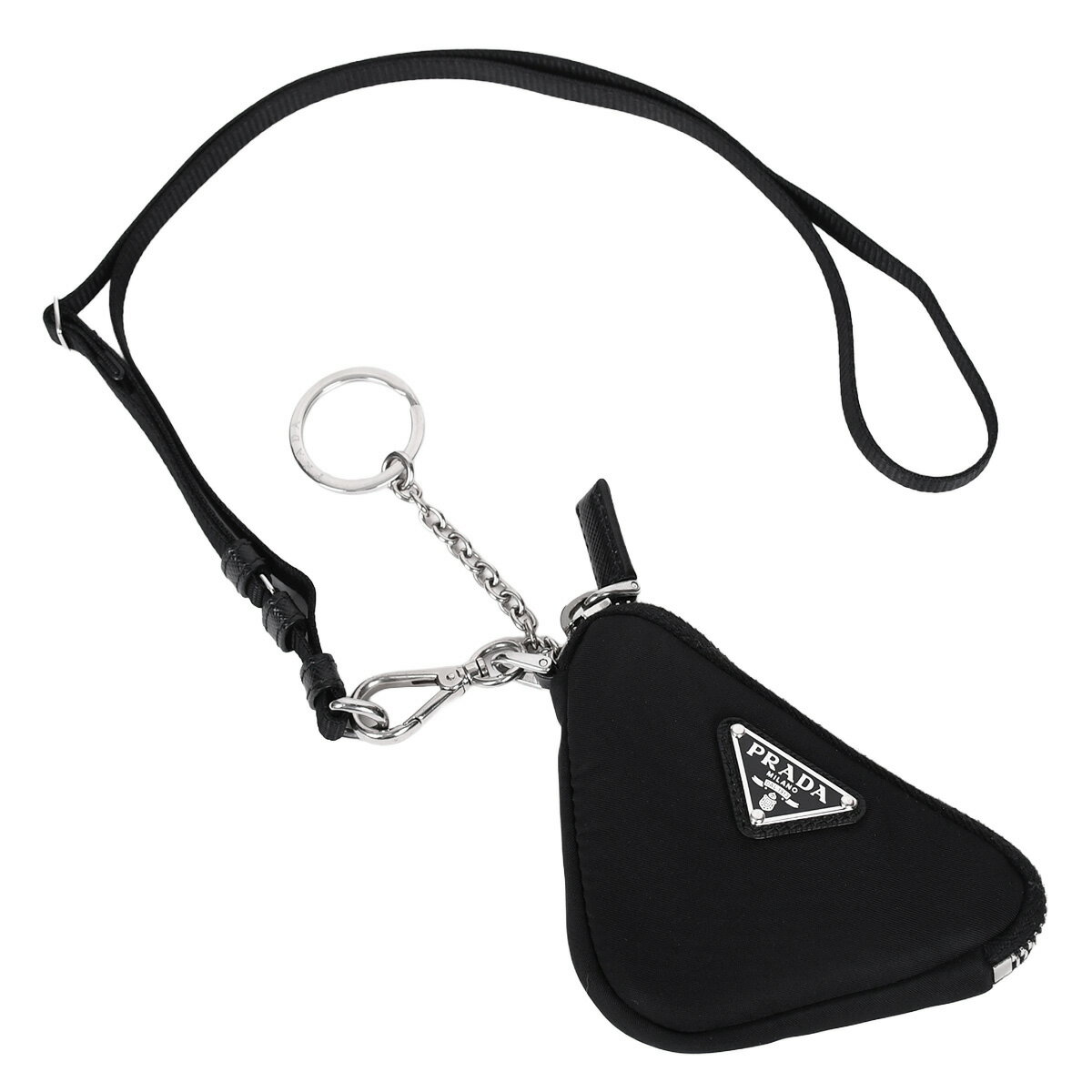 【クーポンでお得×さらにポイント5倍】 新入荷 プラダ PRADA Re-Nylon トライアングルロゴ ミニポーチ コインケース キーホルダー キーケース ネックストラップ ナイロン ブラック 黒 2TT140【中古】
