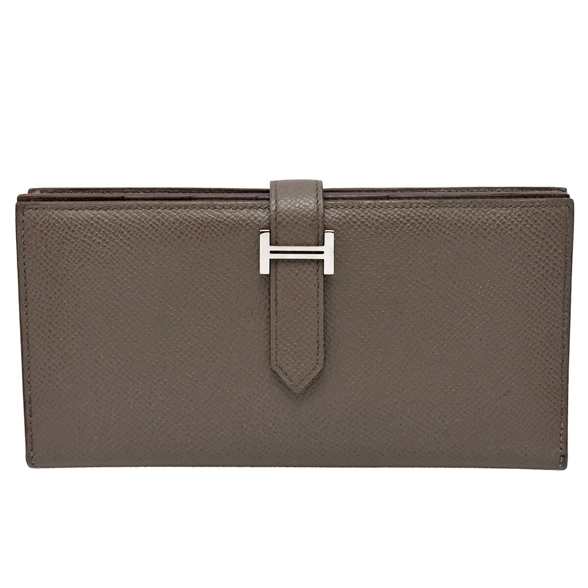 乐天商城 - 新入荷 エルメス HERMES ベアンスフレ 二つ折り 長財布 Hロゴ ウォレット 財布 小物 エプソン レザー エタン グレー ベージュ C刻印 シルバー金具 【中古】