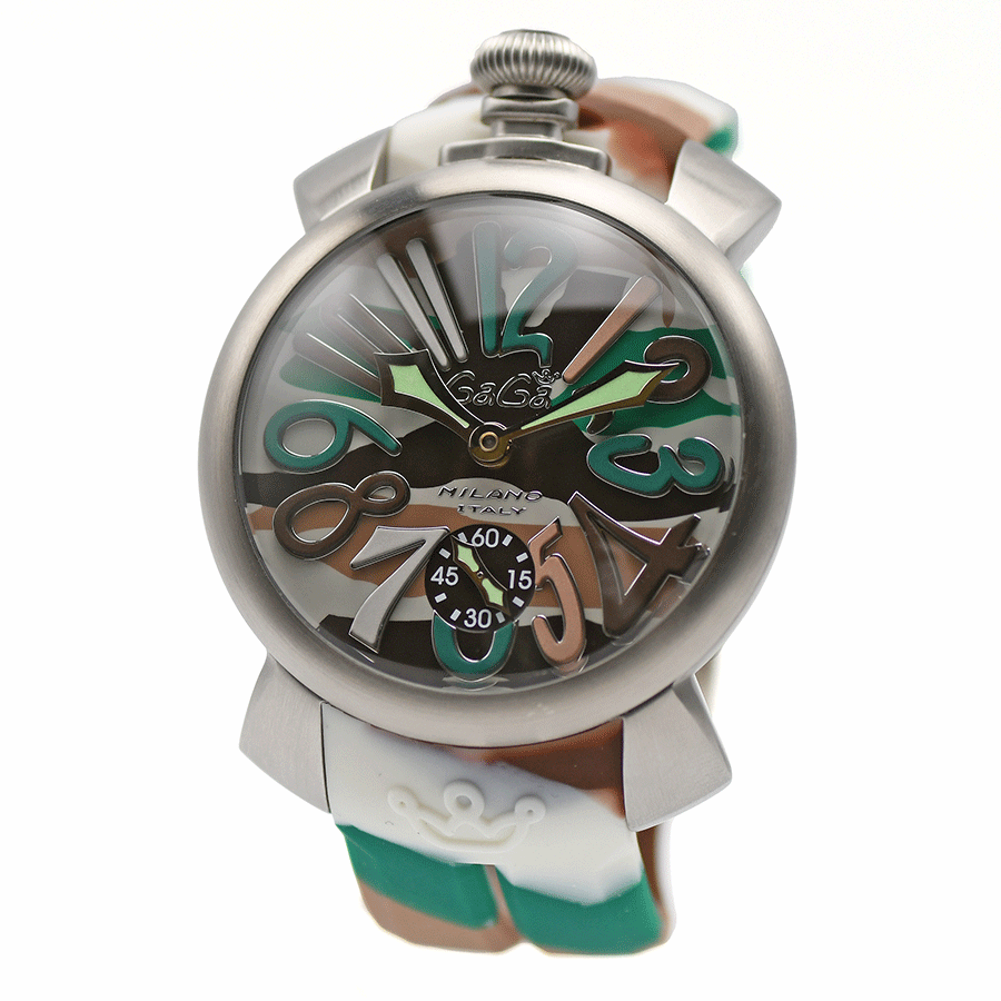 ＼＼クーポンで値引！ポイント5倍！／／ ガガミラノ GaGa MILANO マヌアーレ 48MM カモフラージュ 5010.18S 手巻き グリーン マルチカ..