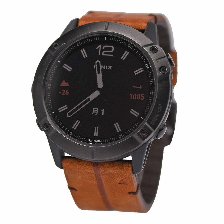 ガーミン GARMIN スマートウォッチ FENIX 6X SAPPHIRE BLACK DLC LEATHER BAND 010-02157-49 Suica対応 メンズ 腕時計 【中古】