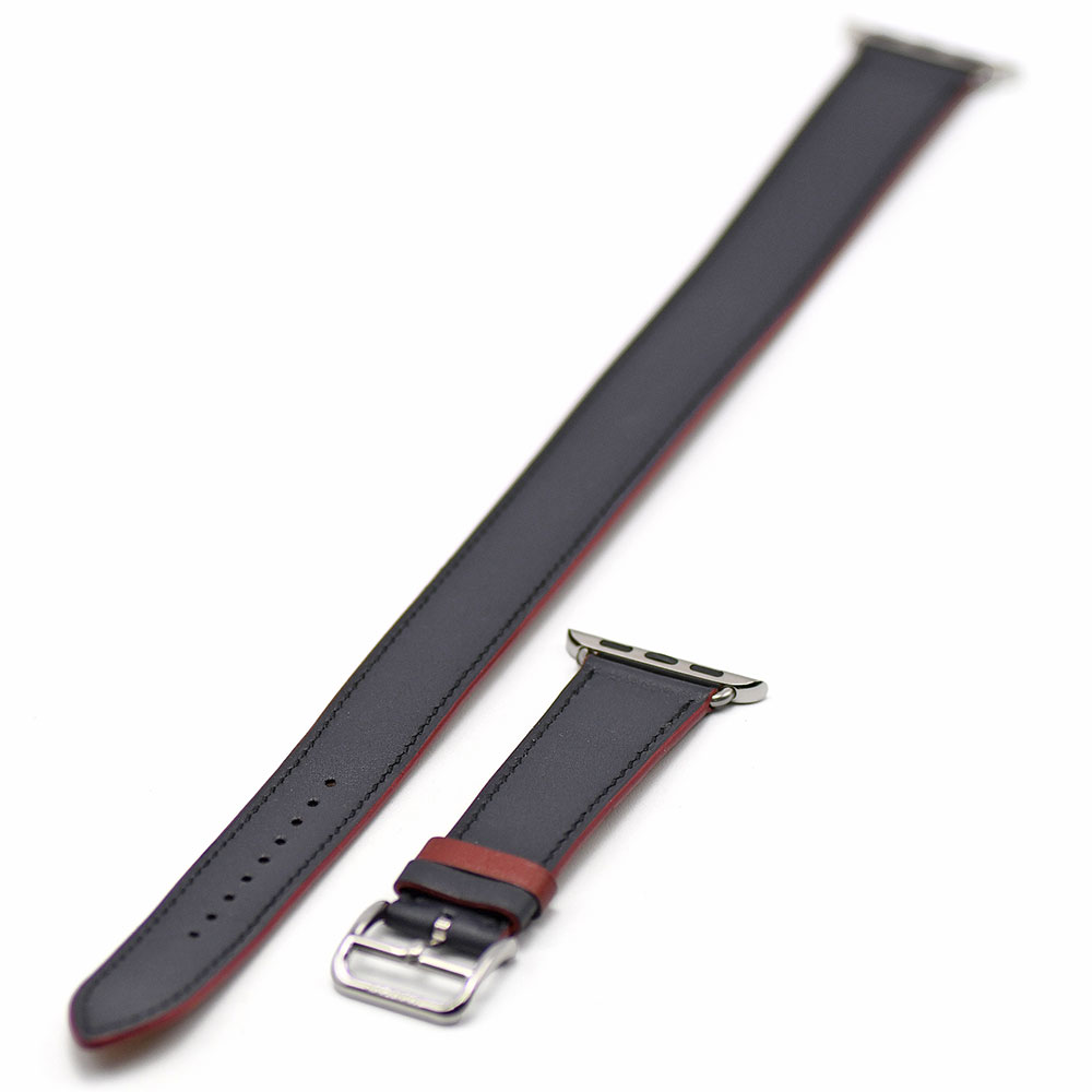 HERMES エルメス Apple Watch アップルウォッチ用レザーストラップ ドゥブルトゥール 38-41mm用 ネイビー C刻印 時計ベルト 未使用 【中古】