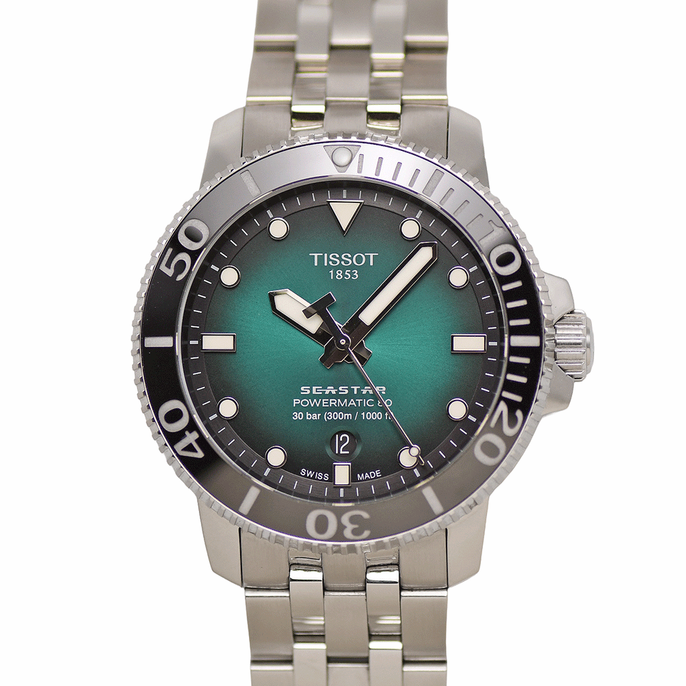 楽天ブランドリユース SUNREV サンレブ[クーポン値引×ポイントUP] TISSOT ティソ T-スポーツ シースター1000 パワーマティック 80 自動巻 T120.407.11.091.00 グリーン文字盤 メンズ 交換用ブレス付き 【中古】