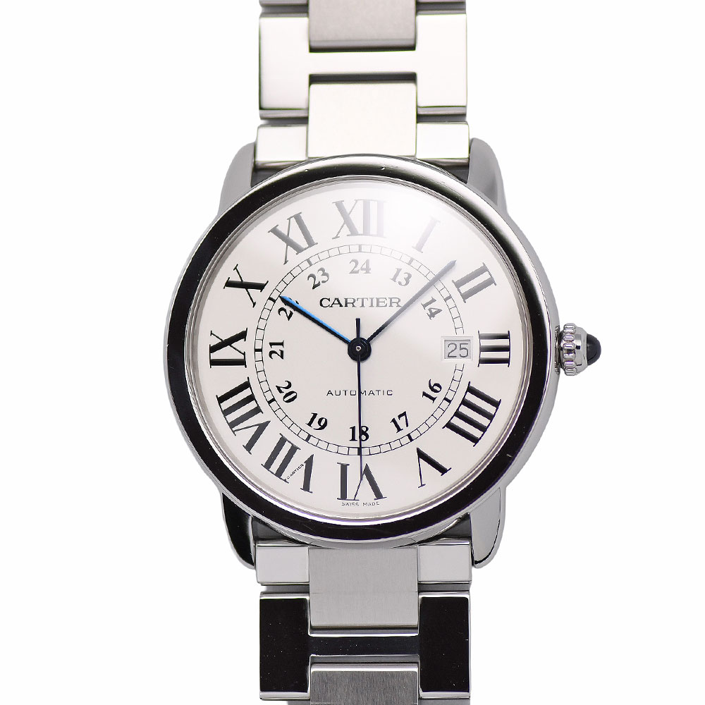 【今ならクーポンで値引！さらにポイントUP！】 カルティエ Cartier ロンドソロ XL オートマティック メンズ 自動巻 デイト シルバー文字盤 W6701011 研磨仕上げ済み 【中古】