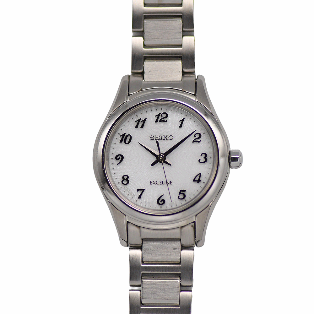 【クーポンで5％OFF！さらにポイントUP！】 SEIKO セイコー EXCELINE エクセリーヌ レディース 女性用 ソーラー 3針 ホワイト 白文字盤 ビジネス カジュアル スーツ SWCQ093 【中古】