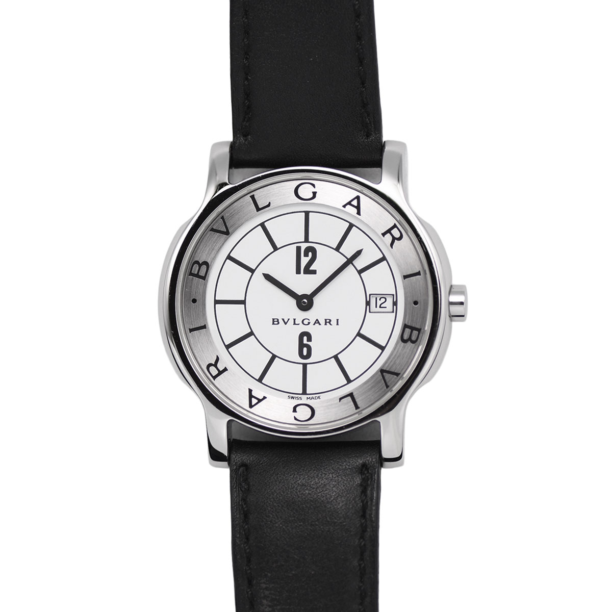 【クーポンで5％OFF！さらにポイントUP！】 ブルガリ BVLGARI ソロテンポ デイト メンズ/レディース QZ クォーツ ステンレス レザー ホワイト ST35S 【中古】