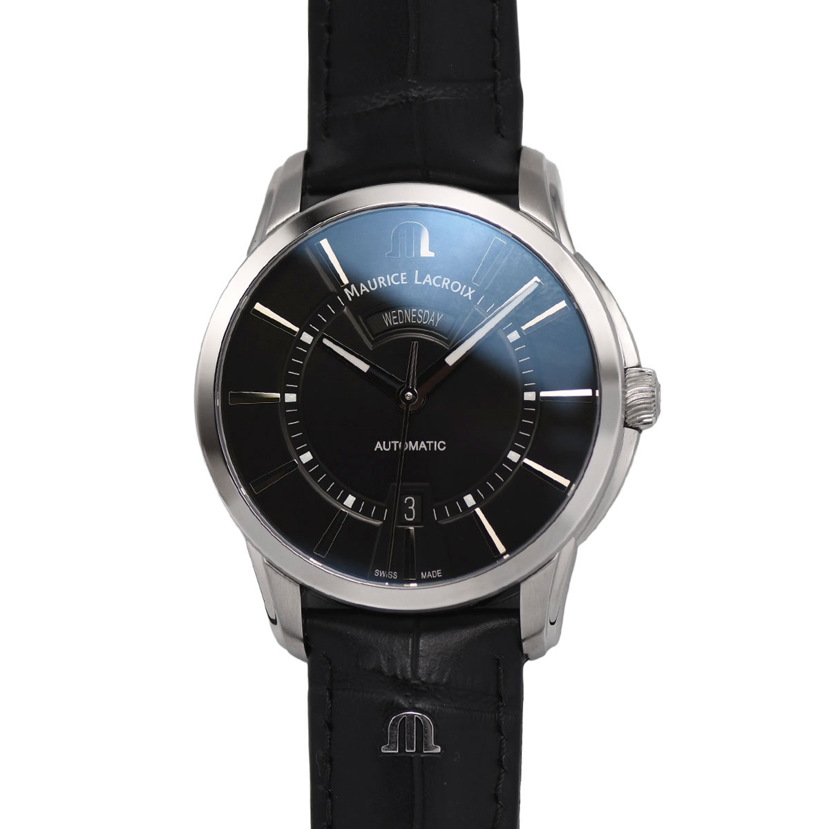 【クーポンで5％OFF！さらにポイントUP！】 モーリスラクロア MAURICE LACROIX ポントスデイデイト メンズ ステンレス/レザー ブラック PT6358-SS001-330-1 未使用 【中古】