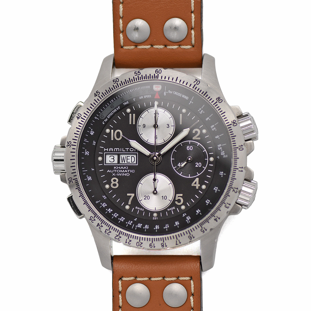 [クーポン値引き×ポイント5倍] ハミルトン HAMILTON カーキ アビエーション X-ウィンド オート クロノグラフ メンズ 自動巻 デイデイト ブラック H77616533 【中古】