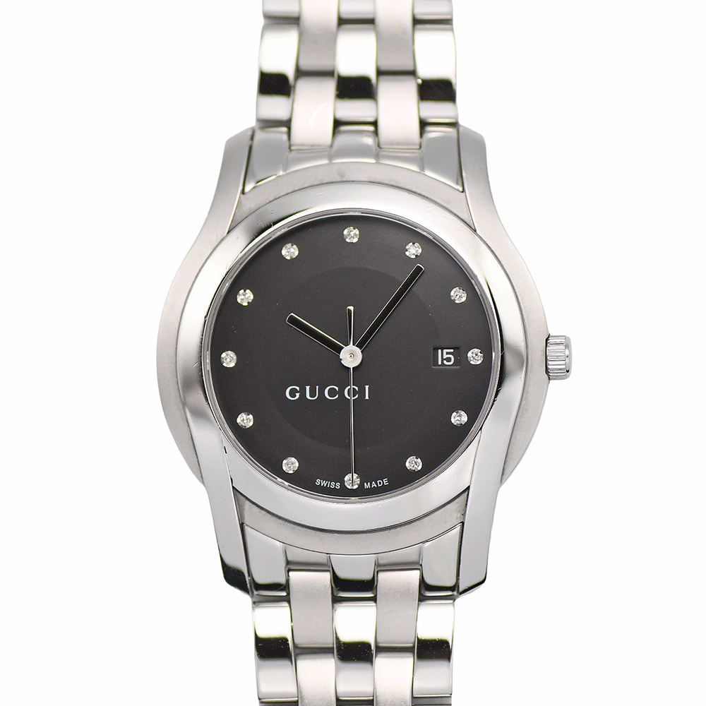【クーポン利用で値引！さらにポイント5倍!】 新入荷 GUCCI グッチ Gクラス 5500XL メンズ クォーツ 12Pダイヤ入り デイト ブラック 黒文字盤 YA055213 電池交換＆研磨仕上げ済み 【中古】