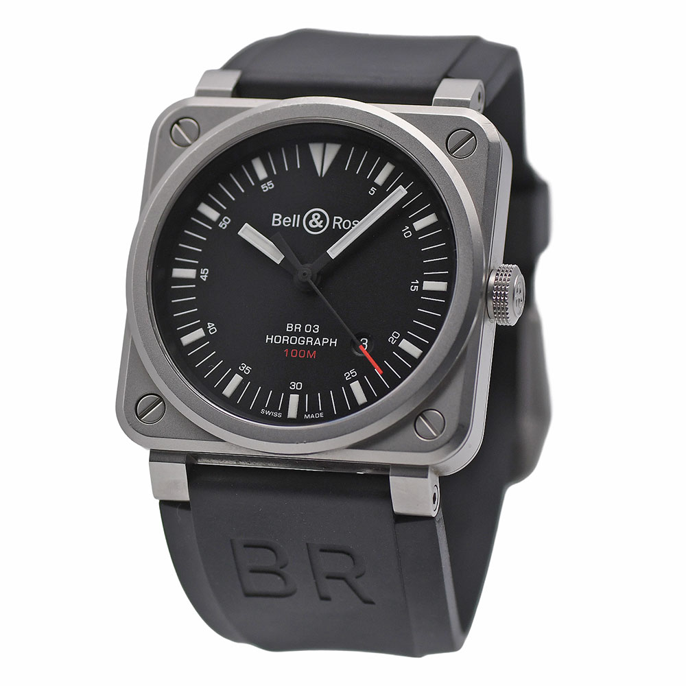 【クーポンでお得×さらにポイント5倍】 BELL＆ROSS ベル＆ロス BR03-92 ホログラフ オートマティック メンズ 自動巻 SS/ラバー 100m防水 ブラック文字盤 BR0392-HOR-BLC/SRB 中古