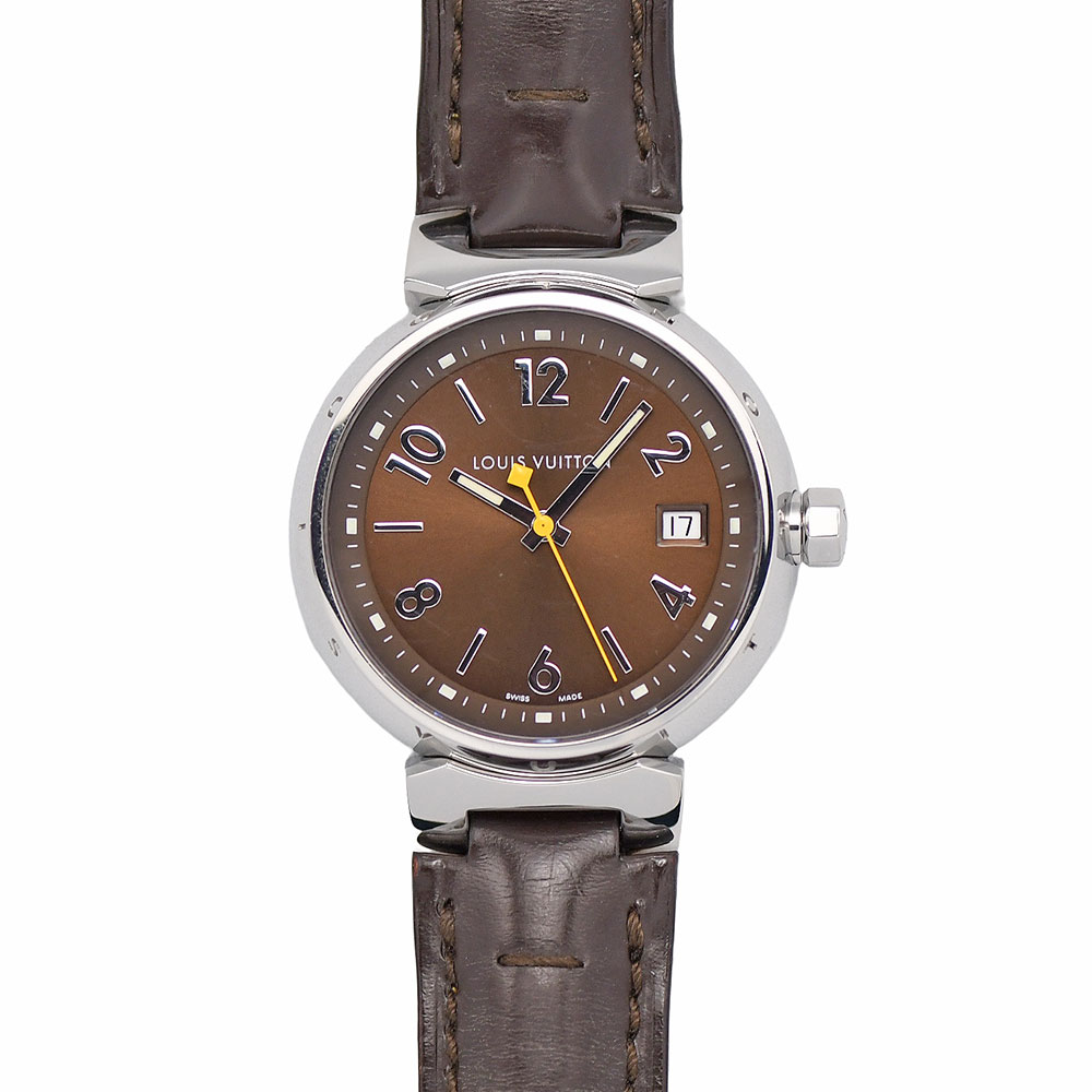 乐天商城 - 新入荷 ルイヴィトン LOUISVUITTON タンブール 33MM レディース クォーツ SS/レザー ブラウン文字盤 Q1311 電池交換＆研磨仕上げ済み 【中古】