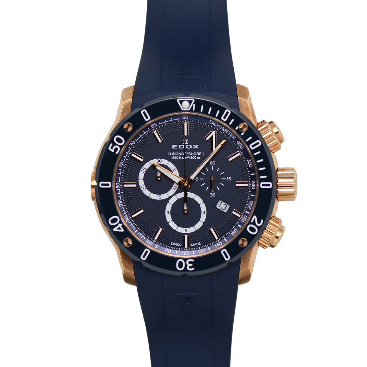 【クーポンでお得×さらにポイントUP】 エドックス EDOX クロノオフショア1 クロノグラフ デイト メンズ クォーツ ステンレス SS ラバー ブルー文字盤 10221-37RBU3-BUIR3 【中古】