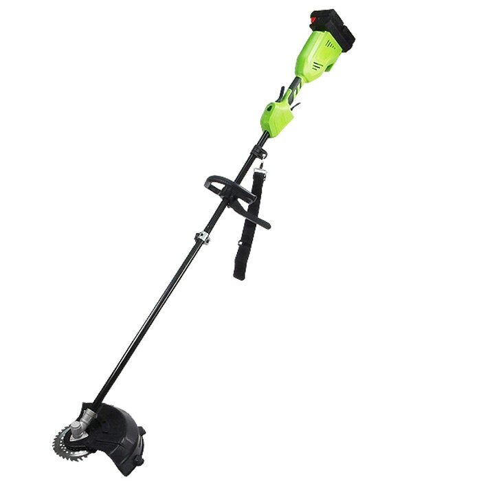 【共通で21Vバッテリー使用可能な商品シリーズ（一部除く）】 21V・42Vハイパワー耕運機 21V軽量パワフル草刈り機 7980円～ 3980円～ 高圧洗浄機/コスパ最高 チェーンソー/ブラシタイプ・ブラシレスタイプ 3480円～ 3380円～ 電動のこぎり・レシプロソー /日本製替え刃付き選択可能 剪定ばさみ/通常開口幅・大開口幅/軽量＆パワフル 3080円～ 4280円～ 耐久年数15年！高耐久強力防草シート 防草シート/コスパ最高・高品質 3980円～ 1380円～ シート押さえピン/最安値挑戦！ 草刈り・剪定・枝切り・芝刈りの多機能ツール2WAY・4WAY・6WAY 1690円～ 9980円～ 【以上は当店のおすすめ商品です】 PSE届出について 充電器　PSE基準適合・届出済み（届出事業者名　富田株式会社） バッテリー　仕様的にPSE表示マーク対象外 商品到着後、商品レビューをご投稿＆ご連絡いただいたお客様に、ソーラーライトをプレゼントいたします。※ご注文番号のメールでの連絡が必要です。※プレゼントはレビューご確認後の発送となります。 新登場！最高仕様（高耐久BLタイプ・パワフルタイプ）の充電式チェーンソーはこちらへ 新登場！【最高仕様・最強スペック】の高圧洗浄機はこちらへ 新登場！超強力BL（ブラシレスモーター搭載）高圧洗浄機はこちらへ ●商品情報： ついに登場！強力電気草刈機。 ◎25ccエンジンに匹敵するパワー！ ◎静かな作動音＆低振動で疲れにくい！ ◎刈る草に合わせて回転速度を切り替えることができて便利！（LOW or HIGH） ◎中心で2分割できるので、車での輸送などに便利。 ●サイズ（約）：幅35×奥行27.5×全長174(カバー・チップソー含む)(cm) ●重量（約）：5.6kg(刃・バッテリー含む) ●バッテリー：DC18V/2.0Ahリチウムイオン充電池(充電時間3〜5時間)、バッテリー残量インジケータ搭載 ●付属のチップソー：直径180mm、取付穴径25.4mm ●使用時間（約）：30分 ●無負荷回転速度（約）：6400rpm ●材質：アルミ・ABC樹脂他製 ★市販のチップソーをご使用の場合は、以下をおすすめします★ 適用チップソー：外径230mm、取付穴径25.4mm ※草刈り用のものをお選びください。 刃数：30〜36P