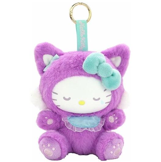 Rakuten - サンリオキャラクターズ ハローキティ ファインフェイスキャット パープル ぬいぐるみ 高さ約16cm　送料無料　居眠りキティ　紫　スクバ　通学　バッグ　リュック　キティ　サンリオ　SANRIO