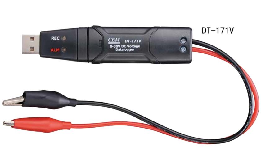 DC電圧データロガー 【CEM DT-171V】 DC電圧範囲0〜30V DC電圧精度±0.5 1 メモリ32000 測定レート400Hz.-24時間 分析ソフトウェアwindows 98/2000/XP/Vista/7 寸法(HxWxD)130x30x25mm 軽量