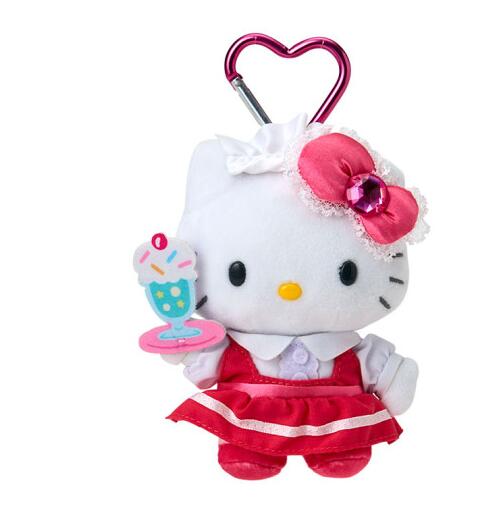 即納 送料無料 ハローキティ』ラブリーフリルマスコットキーホルダー メイド (レッド)　キティ　キティちゃん　ネコポス発送