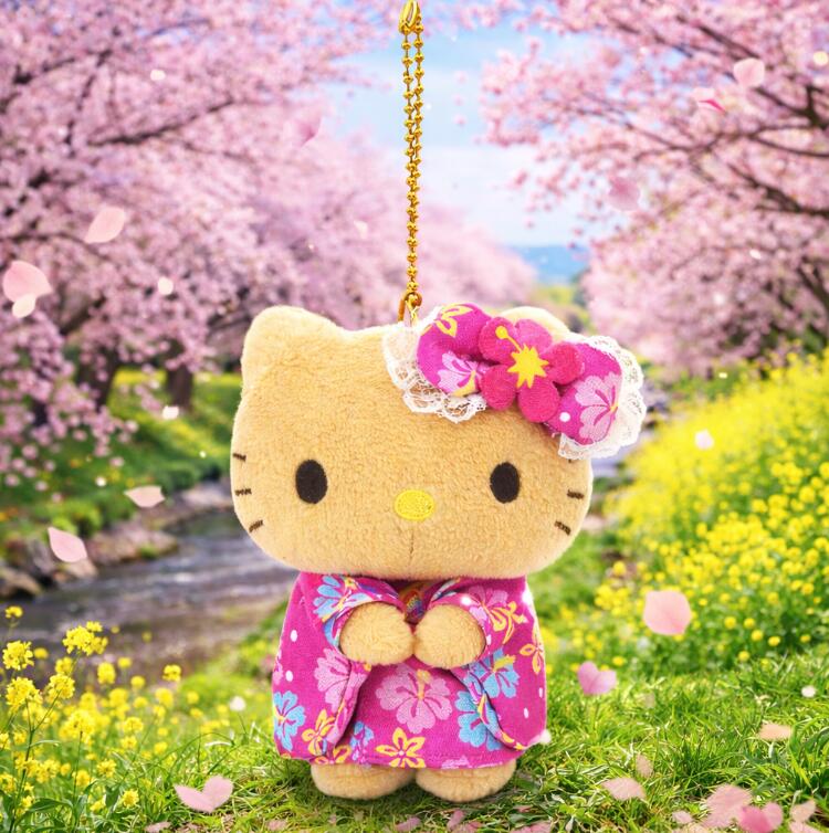 樂天商城 - 3/13発売　サンリオキャラクターズ 日焼け着物 ハローキティ MC ぬいぐるみマスコット 高さ約12cm　キティ　ぬいぐるみ