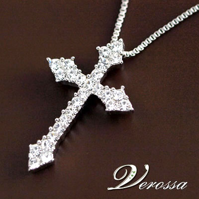 Rakuten - ◆Verossa◆26石Czクロスネックレス/プラチナ加工チェーン/SL-1002【メール便可】