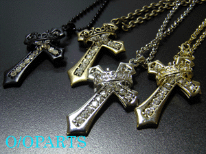 【メール便可】BIGティアラ＆クロス クリスタルネックレス/クラウン/王冠/十字架/Cross(c-ne-602)