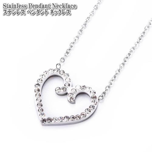 Rakuten - ステンレスジュエリー HEART & Linstone ネックレス シルバー ステンレス ハート ラインストーン Heart Stainless