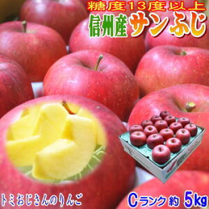 【予約】【送料無料】糖度13度以上！長野県産 サンふじ Cランク（家庭用）約5kg　訳あり（キズ、色ムラなど）！こだわりの信州産！光センサーで厳選出荷！玉サイズ選べます！