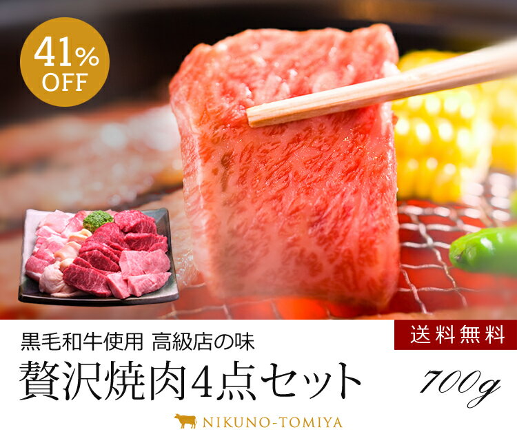 黒毛和牛肉 国産 訳あり焼肉セット 送料無料 700g焼き肉セット,バーベキューセット 通販 肉/BBQ 肉セット/bbq 肉 セット/bbqセット/BBQセット。内容は牛肉 焼肉 カルビ、牛肉ロース（国産 牛 焼肉）、豚カルビ/豚バラ/鶏もも/鶏モモ/鳥モモ4点セット