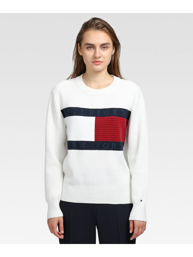 【SALE／40%OFF】(W)TOMMY HILFIGER(トミーヒルフィガー) IM COTTON FLAG C-NK SWEATER TOMMY HILFIGER トミーヒルフィガー トップス ニット ホワイト ネイビー【RBA_E】【送料無料】[Rakuten Fashion]