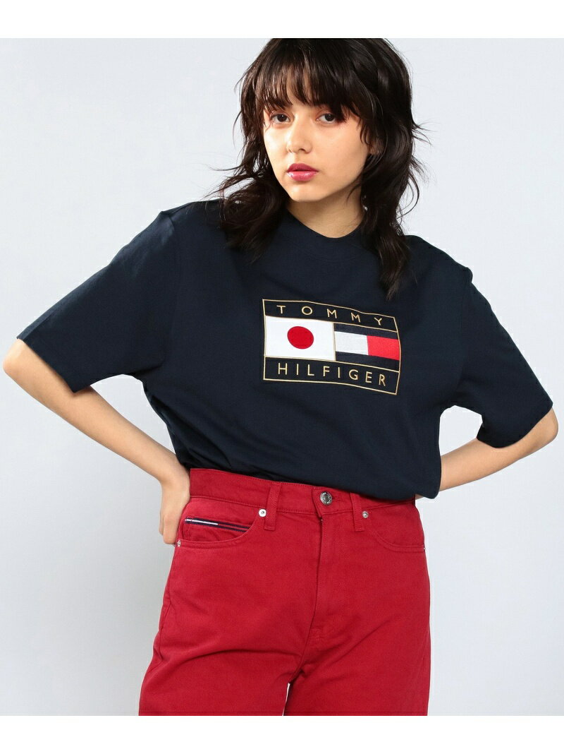 【SALE／50%OFF】(W)TOMMY HILFIGER(トミーヒルフィガー) Tokyo Capsule T-shirt TOMMY HILFIGER トミーヒルフィガー トップス カットソー・Tシャツ ネイビー ホワイト【RBA_E】[Rakuten Fashion]