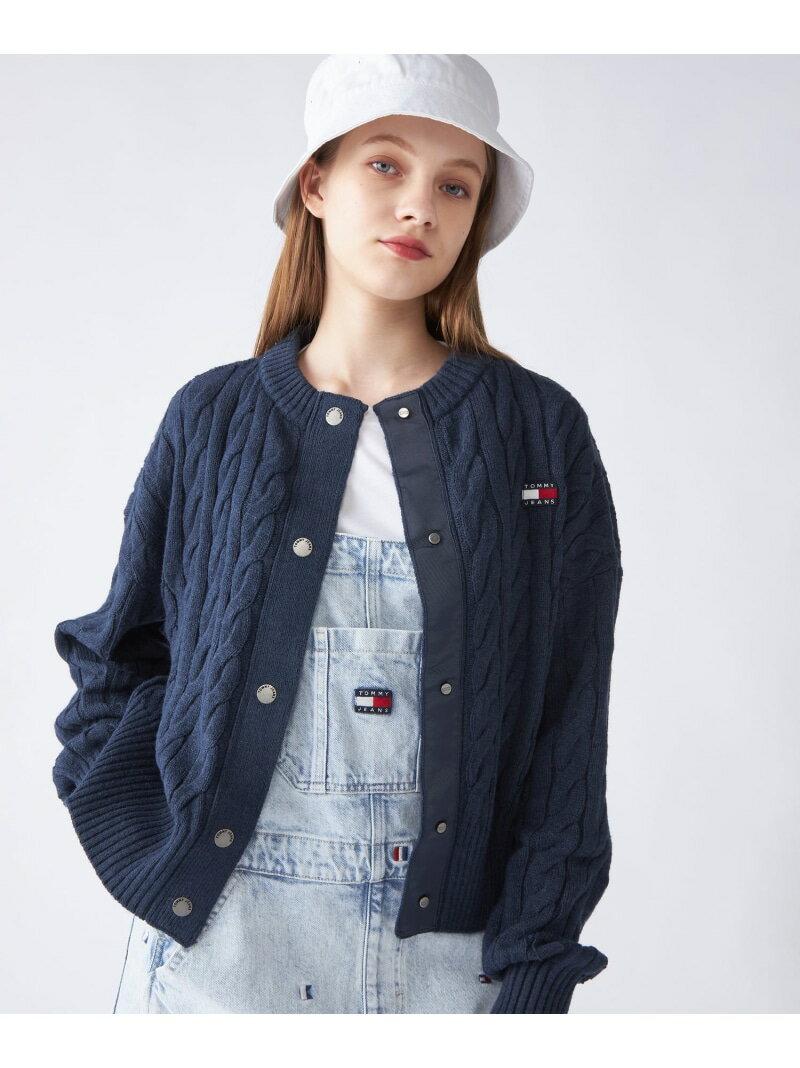 (W)TOMMY HILFIGER(トミーヒルフィガー) バッジケーブルカーディガン TOMMY JEANS トミーヒルフィガー トップス ニット ネイビー ホワイト ブルー【送料無料】[Rakuten Fashion]のサムネイル