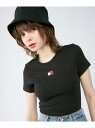 【SALE／5%OFF】(W)TOMMY HILFIGER(トミーヒルフィガー)スリムバッジリブTシャツ TOMMY JEANS トミーヒルフィガー トップス カットソー・Tシャツ ブラック ホワイト パープル ピンク【RBA_E】【送料無料】[Rakuten Fashion]