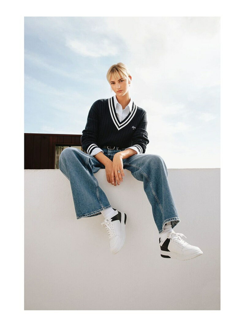 (W)TOMMY HILFIGER(トミーヒルフィガー) スプリクトロゴVネックリブセーター TOMMY JEANS トミーヒルフィガー トップス ニット ネイビー ホワイト【送料無料】[Rakuten Fashion]