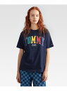 【SALE／40%OFF】(W)TOMMY HILFIGER(トミーヒルフィガー) リラックスポップロゴTシャツ TOMMY JEANS トミーヒルフィガー トップス カットソー・Tシャツ ネイビー ホワイト【RBA_E】[Rakuten Fashion]