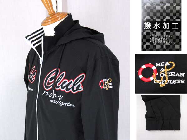 秋冬 HIFUMI ヒフミ ブルゾン(ウインドブレーカー)パーカー ポリエステル アップリケ刺繍 黒【L】【LL】