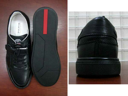 パジェロ レザースニーカー/シューズ 牛革 PGロゴ ピスネーム付 パンチング切替 黒【25.0】【26.0】cm