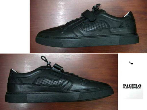 パジェロ レザースニーカー/シューズ 牛革 PGロゴ ピスネーム付 パンチング切替 黒【25.0】【26.0】cm