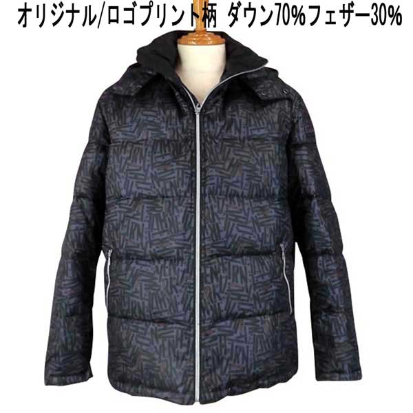 秋冬 ヘンリーバル ダウンジャケット/パーカー ポリエステル/ロゴプリント柄 濃グレー【L】