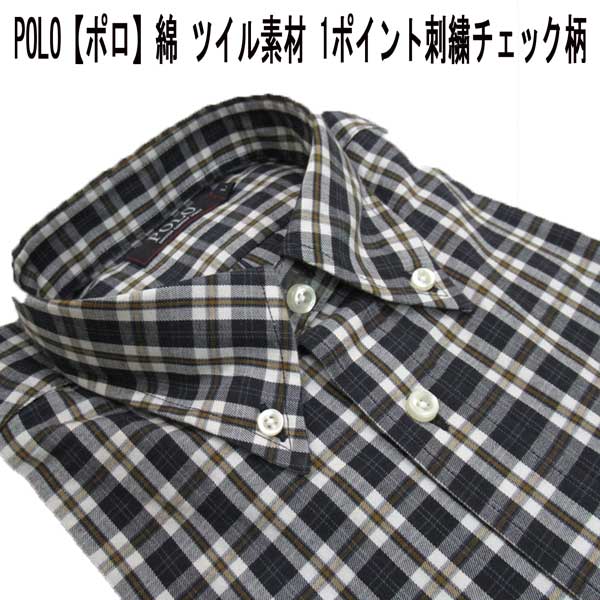 Rakuten - 秋冬 POLO(ポロ) ボタンダウン シャツ 綿/ツイル素材 1ポイント刺繍/チェック柄 紺×赤×白【M】【L】【LL】