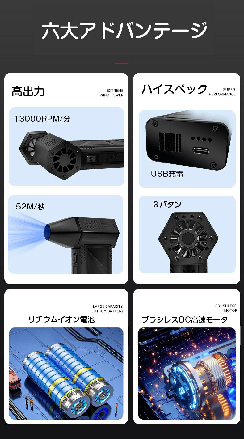 ターボドライヤー ミニジェットファン ハイパワー 電動送風機 USB充電 家庭用 小型...