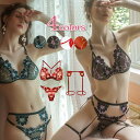 ガーターベルト付き ランジェリーセット ブラ ショーツセット セクシー ブラジャー ブラ&ショーツ 透け 薄型 三角 エロい 過激下着 上下セット シースルー レディース パンティ パンツ 透けブラ セット 婦人下着 3点セット(4)
