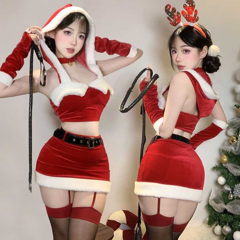 セクシー サンタ コスチューム サンタクロース サンタ上下セット サンタコスプレ グローブ 付きフード付き サンタ衣装 クリスマス衣装 ミニスカート レディース...