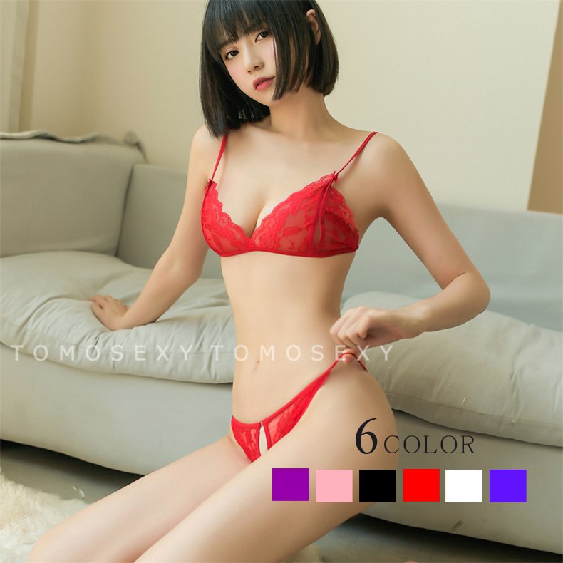 返品交換不可 ブラ ショーツセット ノンワイヤー オープンクロッチ 穴あき ショーツ 股割れ オープンショーツ Tバック ショーツ セクシー ランジェリー レデ...