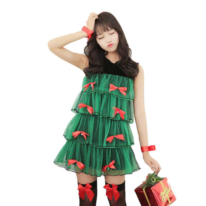 【緑/3】あす楽 緑 赤リボン クリスマス コスプレ ツリー サンタ 衣装 コスチューム レディース セクシー 大人 女性