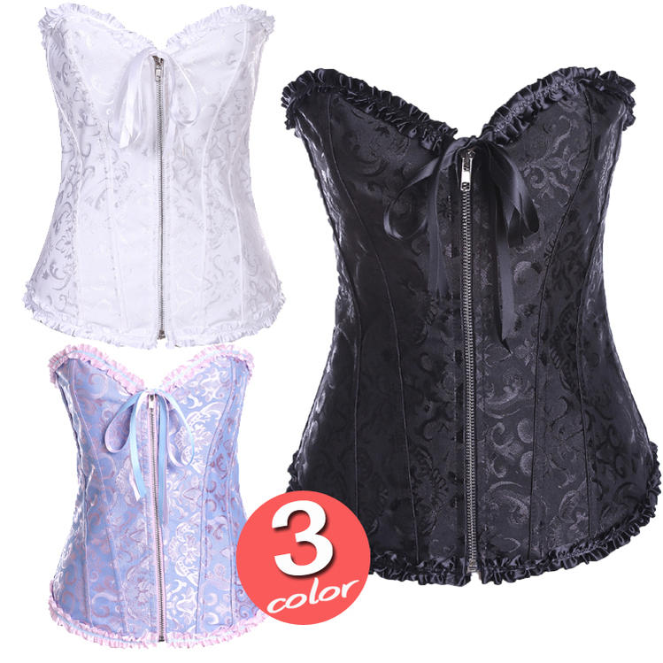 【3color】フロントチャック コルセット・ビスチェ・コスプレコルセット ビスチェ 補正下着 編み上げ 花柄 ドレス セクシー コスプレ 衣裳 衣装