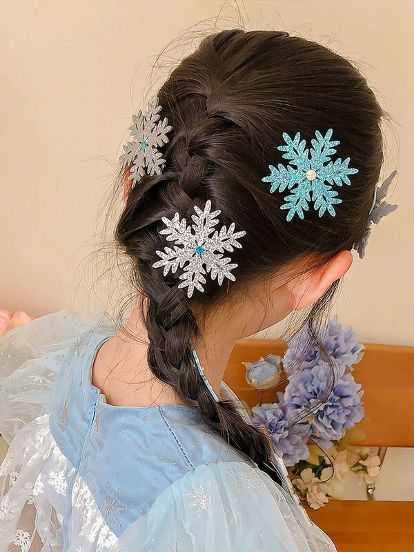 ヘアピン 髪留め スリーピン 前髪 ヘアクリップ クリスマス 雪の結晶 髪飾り パッチン留め ヘアアクセサリー 2本セット プリンセス お姫様 こども キッズ 雪の結晶